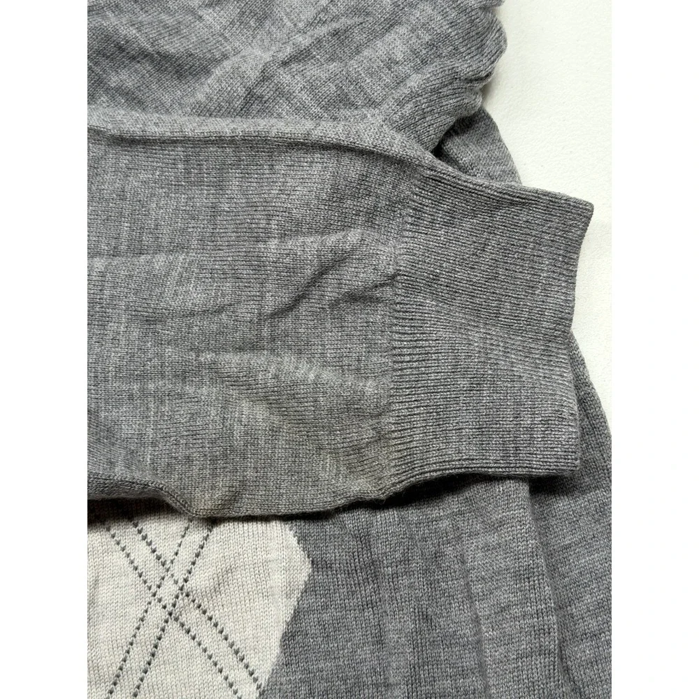Banana Republic Sweater Mens Large Gray Extra Fine Merino Wool Argyle‎ Preppy